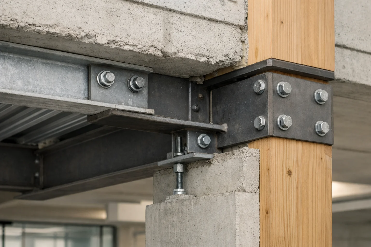 Construction site detail with structural work and technical context